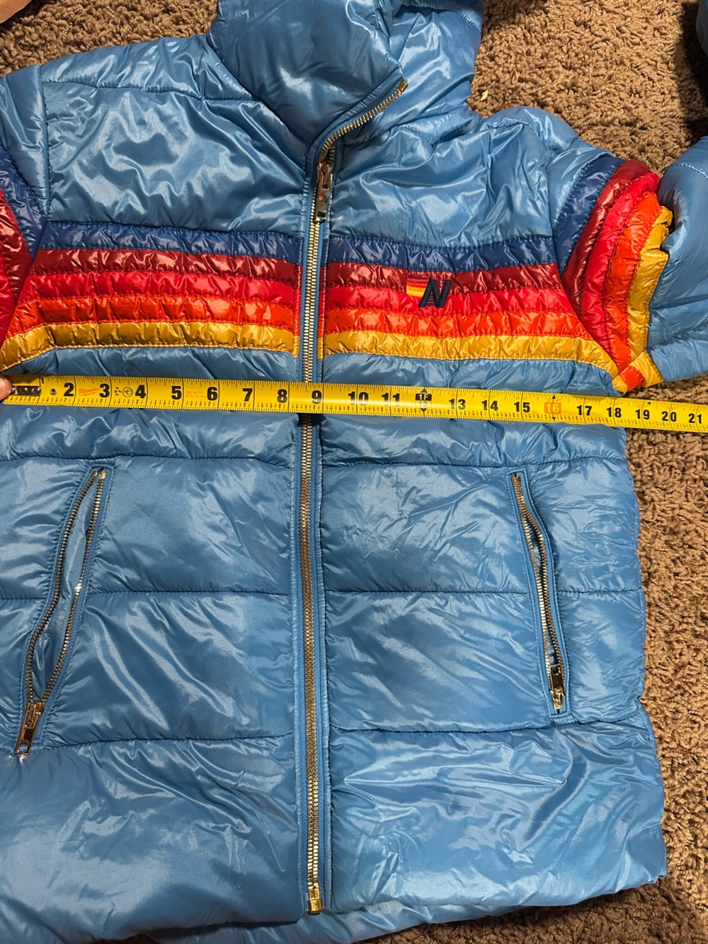 Aviator Nation Women’s 5 Stripe Trekker Glossy Ocean Puffer Jacket S - Picture 6 of 7
